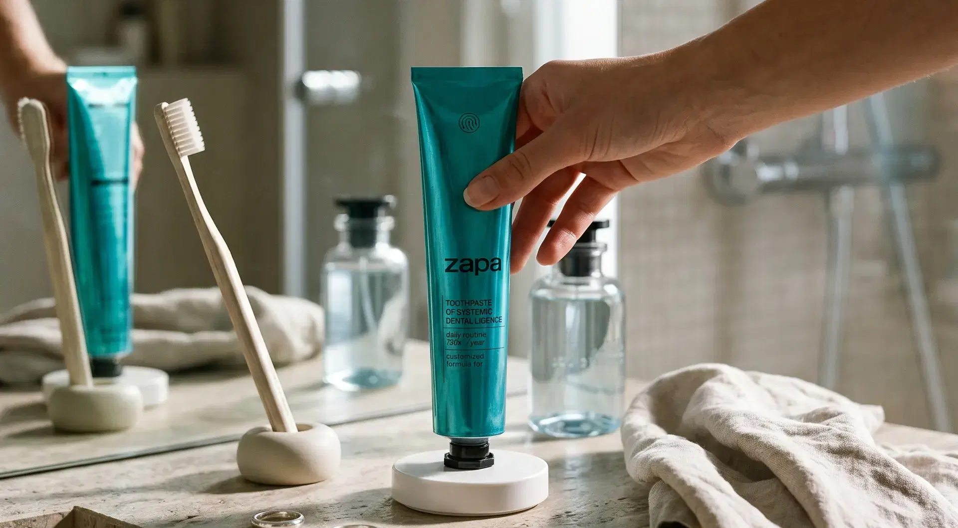 zapa toothpaste tube in the bathroom