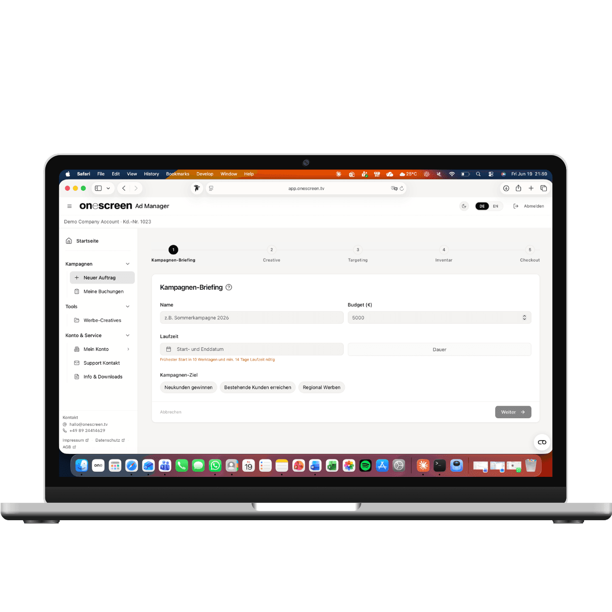 onescreen Ad Manager auf einem MacBook