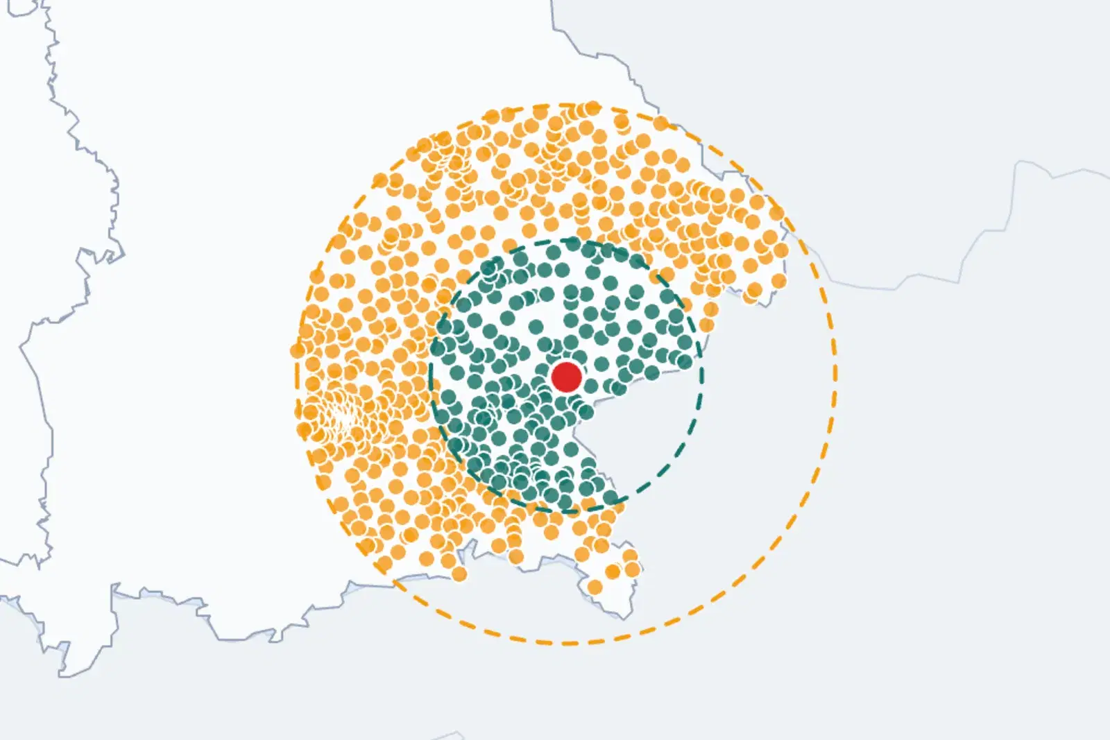 Geo-location tool: selecting postal codes by radius and map